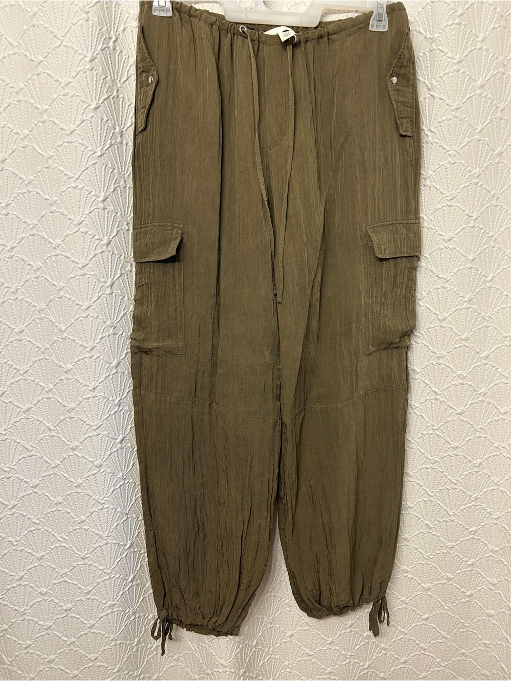 H&M Olive Green Casual Cargo Drawstring Pants